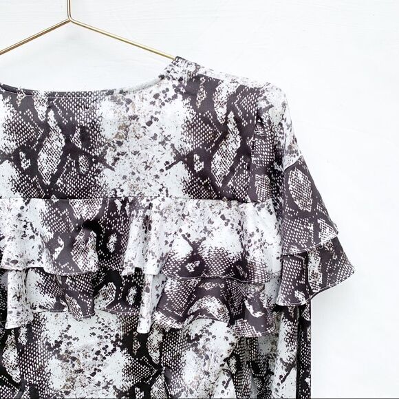 Gianni Bini Python Snakeskin Ruffle Wrap Top - Picture 9 of 11